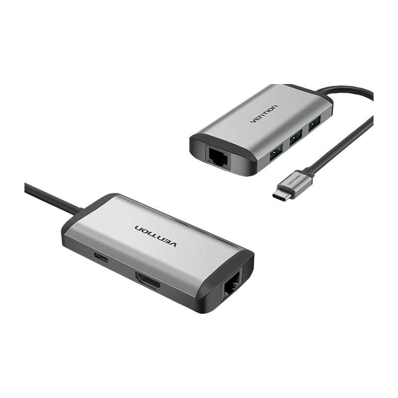 Vention 6 in 1 USB-C Hub Multiports Type-C Docking Station - HDMI/USB3.0*3/RJ45/PD 0.15m Gray Metal Type (CNCHB)