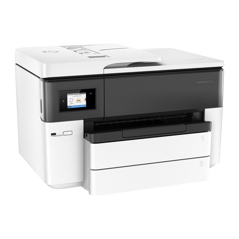 HP OfficeJet Pro 7740 Wide Format AIO Printer- Function /Print, Copy, Scan, Fax, Printing colors/ Black &amp; Color, Print Speed / Black:Up to 21 ppm , Color: Up to 17 ppm, Print Quality/1200dpi,Duplex/Auto,Media Sizes/A2,A3,A4,A5;A6; B5, C5, Envelope