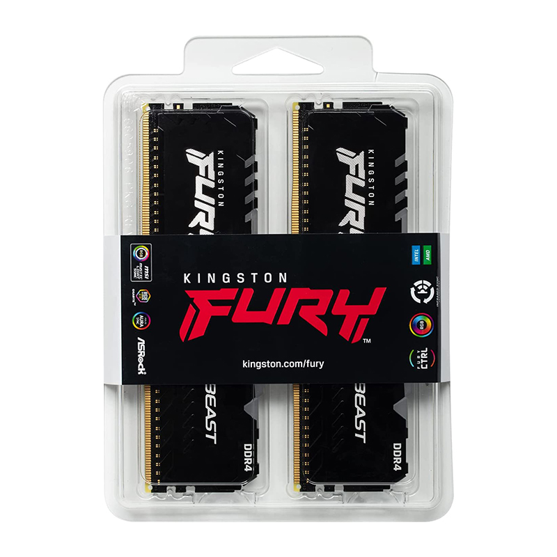 Kingston Fury Beast RGB 16GB (2x8GB) 3200MHz DDR4 CL16 Desktop RAM - KF432C16BBAK2/16