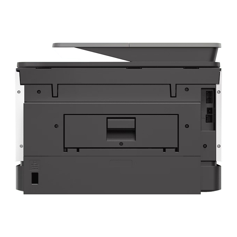 HP OfficeJet Pro 9020 All-in-One Wireless Printer | Functions: Print, Scan, Copy, Fax; Print speed (up to): 24 ppm black, 20 ppm color; Input/output capacity: 500 sheets, 100 sheets; Single-Pass, 2-Sided Automatic Document Feeder; 1 USB 2.0; 1 Host USB; 1 Ethernet; 1 Wireless 802.11a/b/g/n; 2 RJ-11 modem ports, HP 965 CMYK