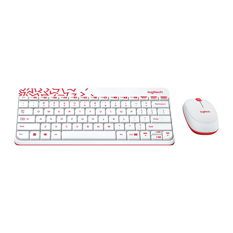 Logitech MK240 Nano Wireless Keyboard & Mouse Combo - White/Vivid Red (920-008201)