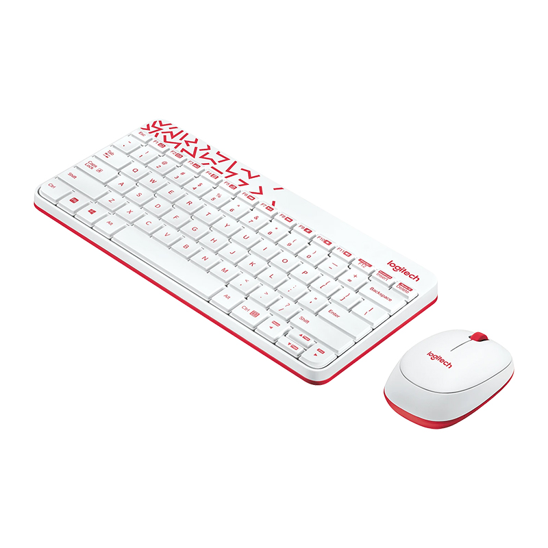 Logitech MK240 Nano Wireless Keyboard & Mouse Combo - White/Vivid Red (920-008201)