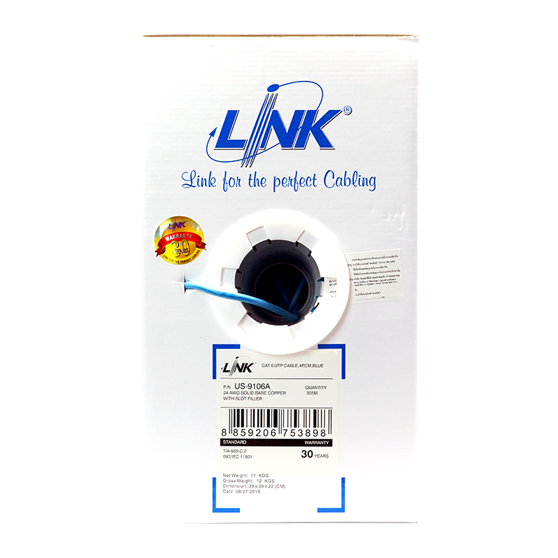 LINK CAT6 UTP (250 MHz) w/Cross Filler, 24 AWG, CM, UL, 305M (US-9106A)