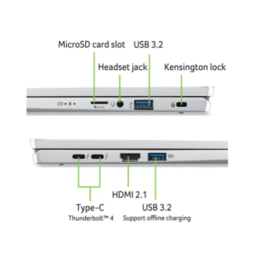 Acer Swift Go 14 SFG14-73-9249 OLED Laptop | Intel® Core™ Ultra 9 185H Processor, 16GB LPDDR5X-6400 Mhz Ram, 1TB PCIe NVMe M.2 SSD, 14", WQXGA+ (2880 x 1800), Intel® ARC Graphics, Windows 11 Home, Pure Silver