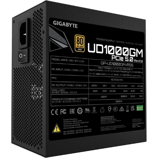 Gigabyte GP-UD1000GM PG5, PCIe5.0 Ready, ATX3.0, 1000W, 80 Plus, Gold Certified, Fully Modular Power Supply (GP-UD1000GM PG5)