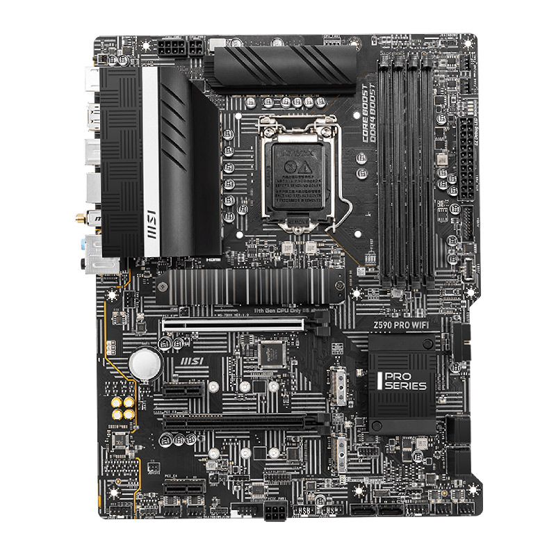 MSI Z590 PRO WiFi ProSeries Motherboard (ATX, 11th/10th Gen Intel Core, LGA 1200 Socket, DDR4, PCIe 4, M.2 Slots, USB 3.2 Gen 2, 2.5G LAN, DP/HDMI, Wi-Fi 6E)