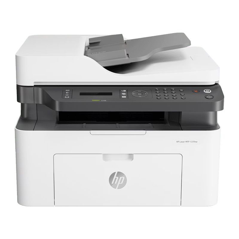 HP Laser MFP 137fnw Printer (4ZB84A) | Print, Scan, Copy & Fax; Print Speed: Up to 20 ppm; Print Resolution: Up to 1200 x 1200 dpi; Connectivity: Wireless, Ethernet, USB 2.0; Paper Handling: 150 sheet Paper Tray + 40 Sheet ADF; Toner: HP 106A