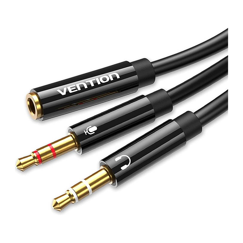 Vention® Dual 3.5mm Male to 3.5mm Female Audio Cable Splitter 0.3M Black ABS Type (BBTBY)