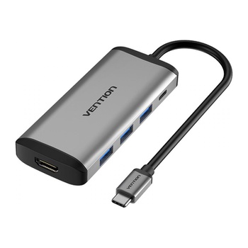 [CON262] Vention® Type-C to HDMI/USB3.0*3/PD Converter 0.15M Gray Metal Type (CNBHB)
