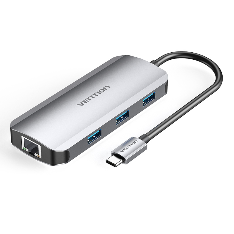 Vention® 6-IN-1 USB-C to HDMI/USB 3.0x3/RJ45/PD Docking Station 0.15M Gray Aluminum (TOHHB)