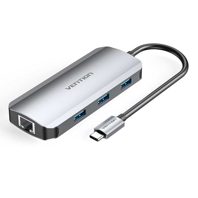 Vention® USB-C to HDMI/USB 3.0x3/RJ45/PD Docking Station 0.15M Gray Aluminum (TOHHB)