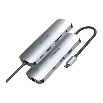 [HUB234] Vention® Multi-function USB-C to HDMI/USB-C Gen 1/USB3.0x2/RJ45/SD/TF/TRRS (TOMHB)