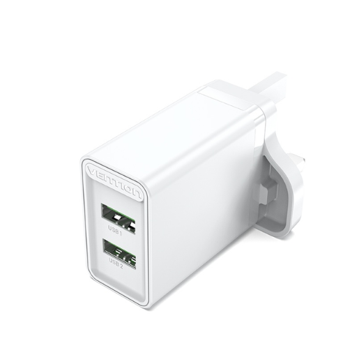 Vention® Two-Port USB(A+A) Wall Charger (18W/18W) UK-Plug White (FBAW0-UK)