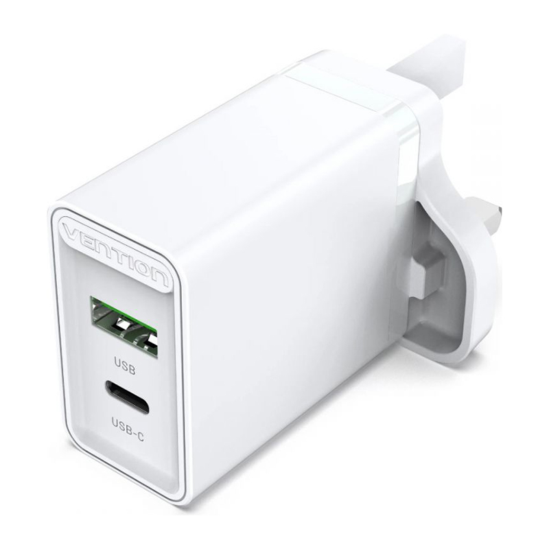 Vention® Two-Port USB (A+C) Wall Charger (18W/20W) UK-Plug White (FBBW0-UK)