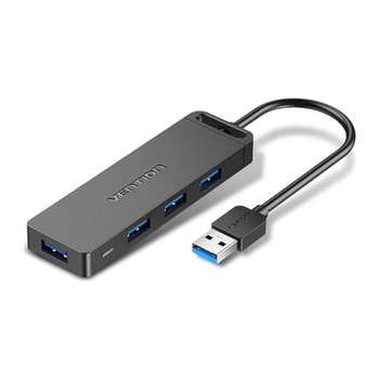 [HUB235] Vention® 4-Port USB 3.0 Hub With Power Supply 0.5M Black (CHLBD)