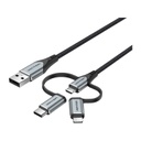 Vention USB 2.0 A Male to 3-in-1 Micro-B &amp; USB-C&amp;Lightning Male Cable 1M Gray (CQJHF)