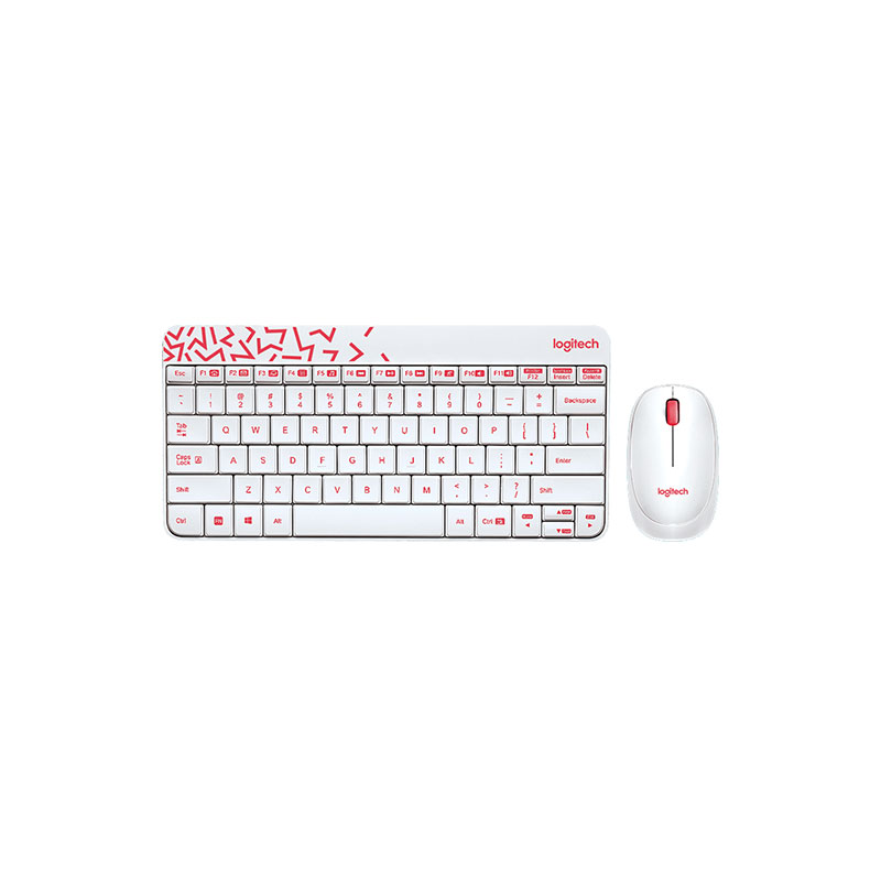 Logitech MK240 Nano Wireless Keyboard &amp; Mouse Combo - White/Vivid Red (920-008201)