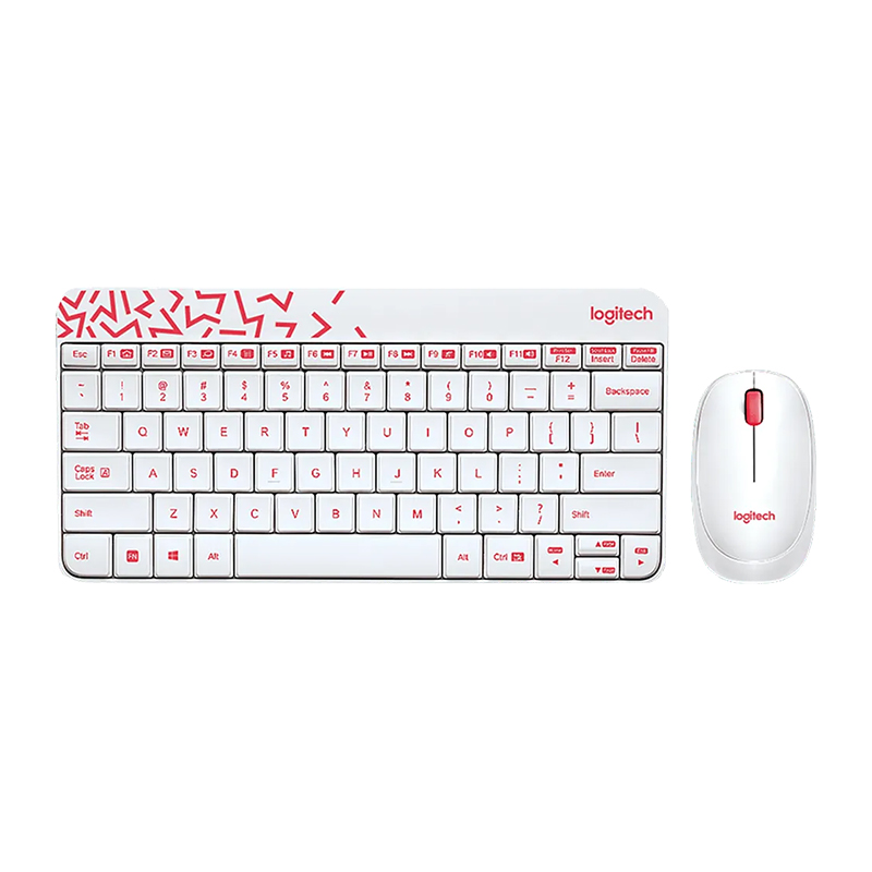 Logitech MK240 Nano Wireless Keyboard & Mouse Combo - White/Vivid Red (920-008201)