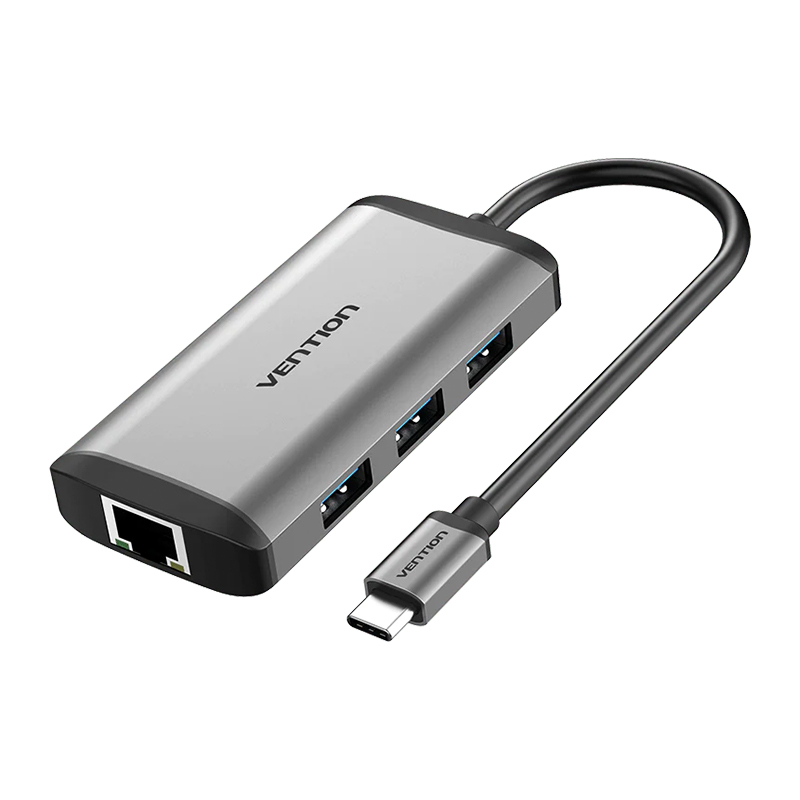 Vention® 6-In-1 USB-C Hub Multiports Type-C Docking Station - HDMI/USB3.0*3/RJ45/PD 0.15m Gray Metal Type (CNCHB)
