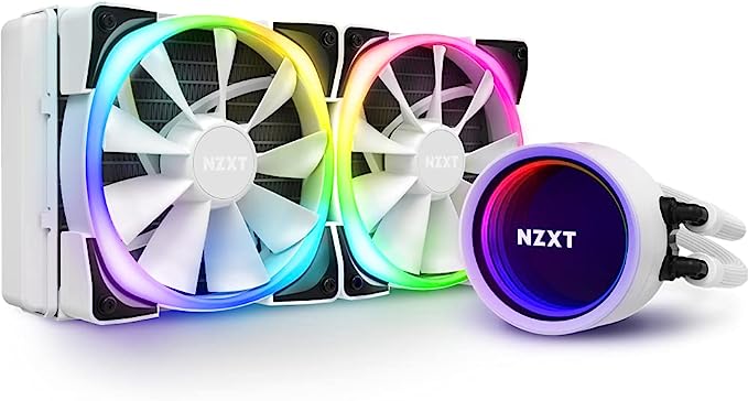 NZXT Kraken X53 RGB 240mm AIO RGB CPU Liquid Cooler | Rotating Infinity Mirror Design, Powered By CAM V4, RGB Connector, Aer RGB V2 120mm x2 Radiator Fans - White (RL-KRX53-RW)