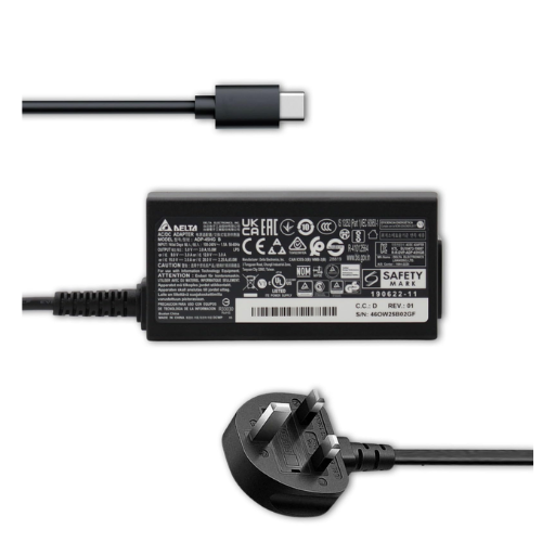 Acer 45W Power Adapter, Type-C with UK Power Cord Black (APS613) - For A315, SF314, SP313, SP513, Chromebook)  20v  2.25a / 5v 3a / 9v 3a / 12v 3a / 15v 3a 