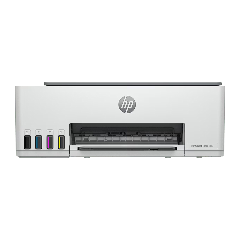 HP Smart Tank 580 All-in-One Printer | Functions: Print, Copy, Scan; Print speed: Up to 12 ppm (black) and 5 ppm (color); Print Quality: 1200 dpi; Duplex: Manual; Media Sizes: A4; A5; A6; B5; Duty Cycle: Up to 3,000 pages; Toner: HP GT53 (K) & GT52 (CMY)