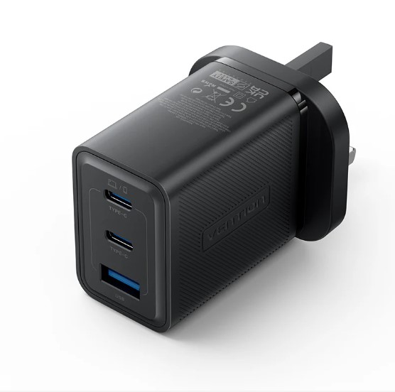 Vention® 3-Port USB (C + C + A) GaN Charger (65W/65W/60W) UK-Plug - Black (FERB0-UK)