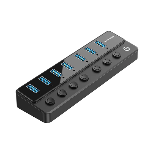 Vention® USB B 3.0 to USB 3.0 x7 Hub with Individual Power Switches and DC 5.5mm Power Adapter EU-Plug Black (CHXB0-EU)
