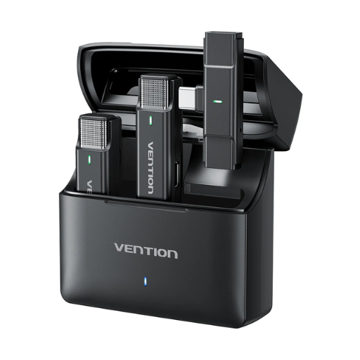 Vention® USB-C 2-Pack Wireless Lavalier Microphone with Charging Case Black (NCAB0)