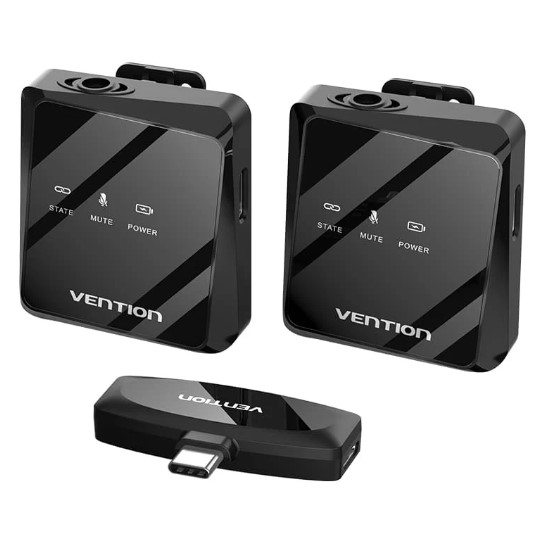Vention® USB-C 2-Pack Wireless Lavalier Microphone Black (NCBB0)