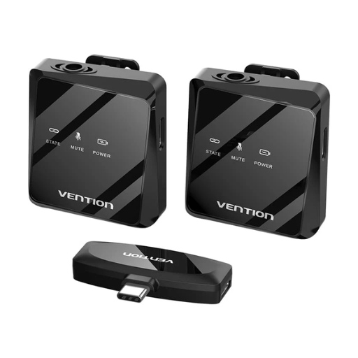 Vention® USB-C 2-Pack Wireless Lavalier Microphone Black (NCBB0)