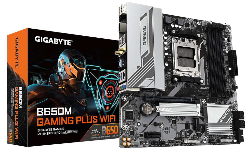 GIGABYTE B650M Gaming Plus WIFI DDR5 Motherboard (9MB65MGPW-00-G11) | AM5 LGA 1718 AMD B650 M-ATX, DDR5, PCIe 4.0 M.2, PCIe 4.0, USB 3.2 Gen 1 Type-C, Wi-Fi 6E, 2.5GbE LAN