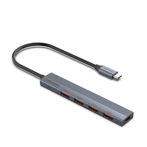 Vention® USB-C to USB 3.2 Gen 2 Type-A x 4 Mini Hub with USB-C Power Supply Port 0.25M Gray (CKHHC)