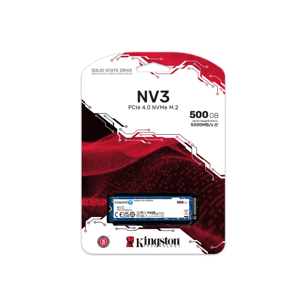 Kingston NV3 500GB PCIe Gen 4.0 NVMe™ M.2 2280 Internal SSD (SNV3S/500G)