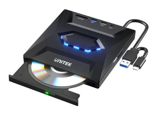 Unitek 5-in-1 External Optical Drive with USB Hub (T1037A)