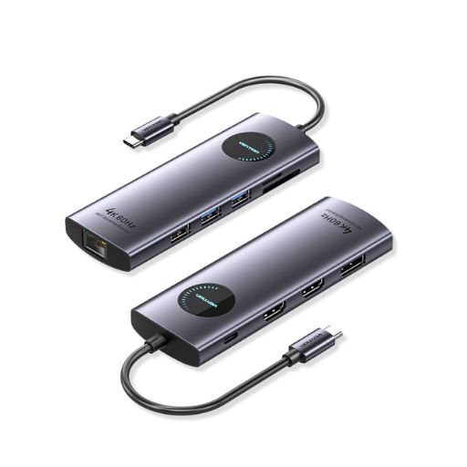 Vention® 10-in-1 Multifunction Type-C Docking Station (TQWHB) | 2 x HDMI, 1 x DP, 1 x Type-C, 2 x USB 3.0, 1 x USB 2.0, 1 x RJ45, 4K @ 60Hz 
