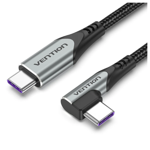 Vention® USB 2.0 C Male Right Angle to C Male 5A Cable 1.5M Gray Aluminum Alloy Type (TAKHG) 
