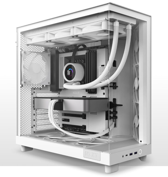 NZXT H6 Flow Compact Dual-Chamber Mid-Tower Airflow Case | Panoramic Glass Panels, High-Performance Airflow Panels, Includes 3 x 120mm Fans, Cable Management - White (CC-H61FW-01)