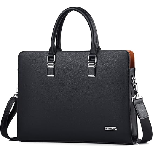 FSD WG Premium Unisex Leather Business Travel Office Laptop Bag (0026-4) - Black