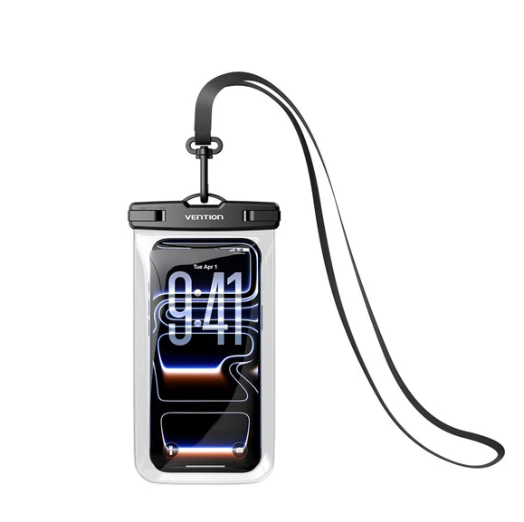 Vention® 7.2-Inch Transparent Waterproof Phone Pouch with Lock Seal Black (KQTB0)