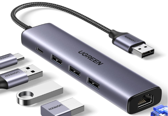 UGREEN USB 3.0 to Ethernet Adapter, 5 in 1 Multiport Hub (UG-CM475-60554)