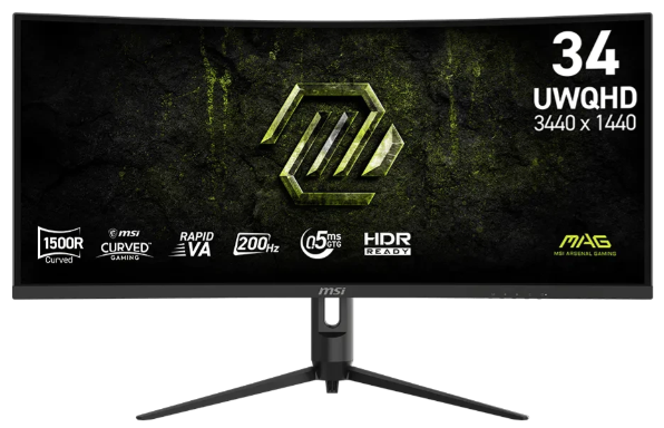 MSI MAG 342CQRF E20 34" Curved Gaming Monitor | UWQHD (3440 x 1440), VA, 0.5ms (GtG), 300 cd/m², 21:9, 200Hz, 1500R, AMD FreeSync™ Premium, 1x DP, 2x HDMI, Black