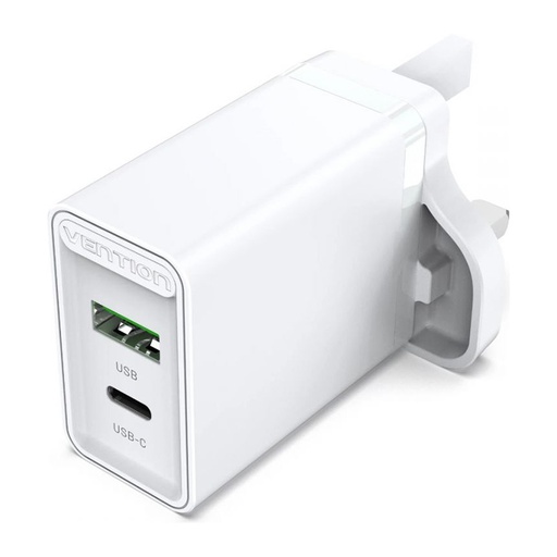 [CHR468] Vention® Two-Port USB(A+C) Wall Charger (18W/20W) UK-Plug White (FBBW0-UK)