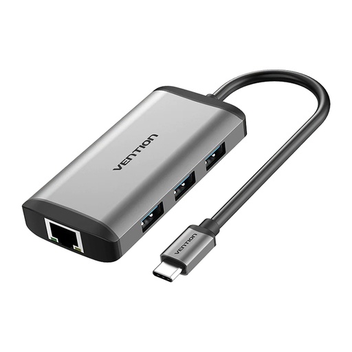 [HUB240] Vention 6 in 1 USB-C Hub Multiports Type-C Docking Station - HDMI/USB3.0*3/RJ45/PD 0.15m Gray Metal Type (CNCHB)