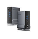 Vention® 15-IN-1 USB-C to DP/HDMI x 2/USB 3.2 Gen 2 Type-C/USB 3.2 Gen 2 Type-A x 2/USB 3.2 Gen 1 Type-C/USB 3.0/USB 2.0 x 2/RJ45/SD/TF/3.5mm TRRS/PD MST Docking Station Gray Vertical Aluminum Alloy Type (TPUH0)
