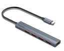 Vention® USB-C to USB 3.2 Gen 2 Type-A x 4 Mini Hub with USB-C Power Supply Port 0.25M Gray (CKHHC)